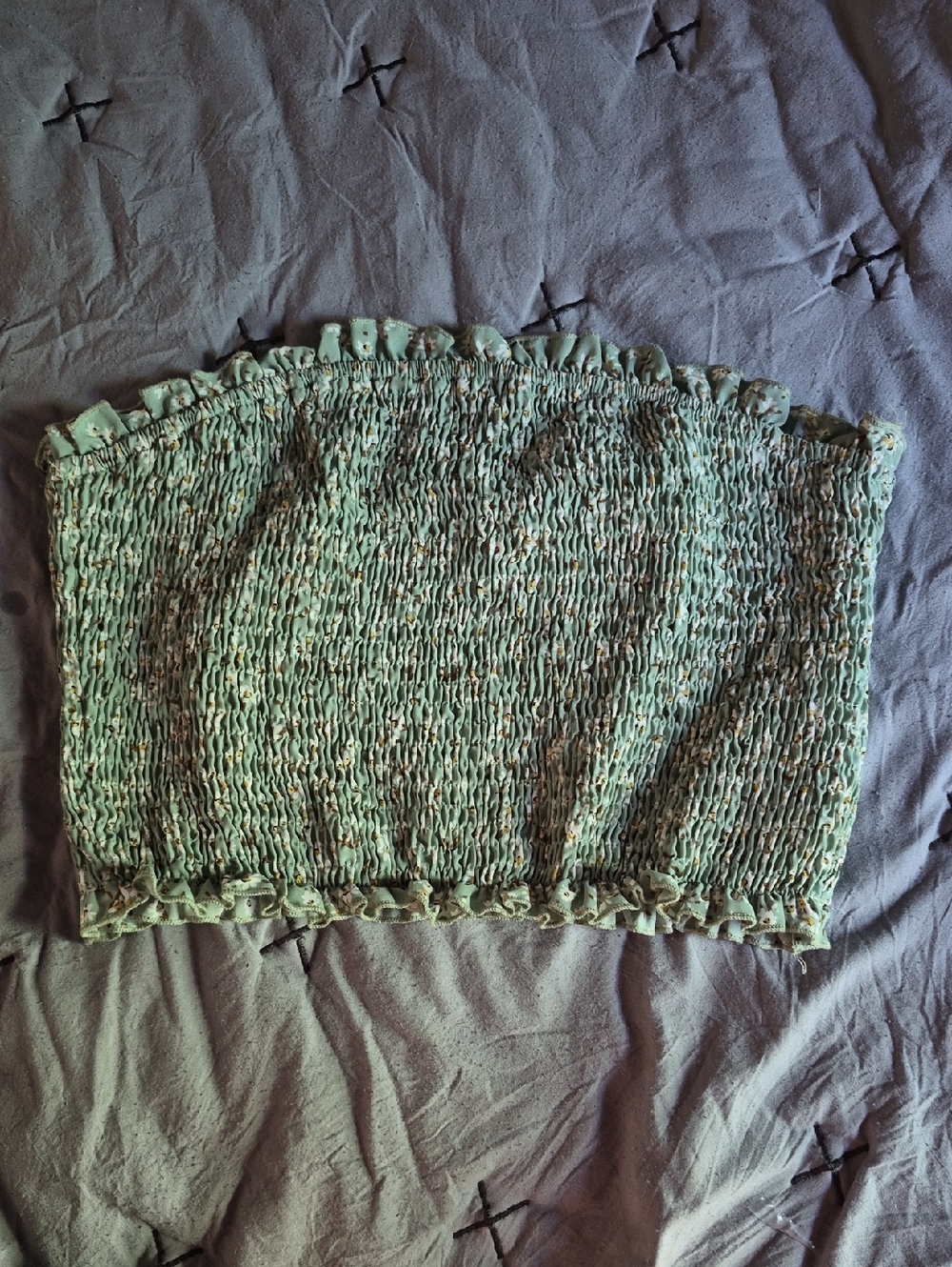 SHEIN Mint Green Smocked Floral Tube Top